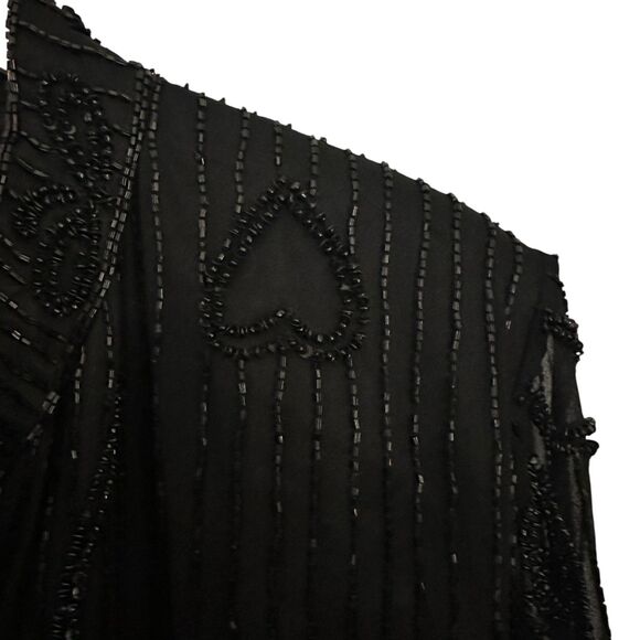 Silhouettes Black Beaded 100% Silk Sheer Sleeved Button Up Blouse Plus Size 22W - Picture 5 of 10